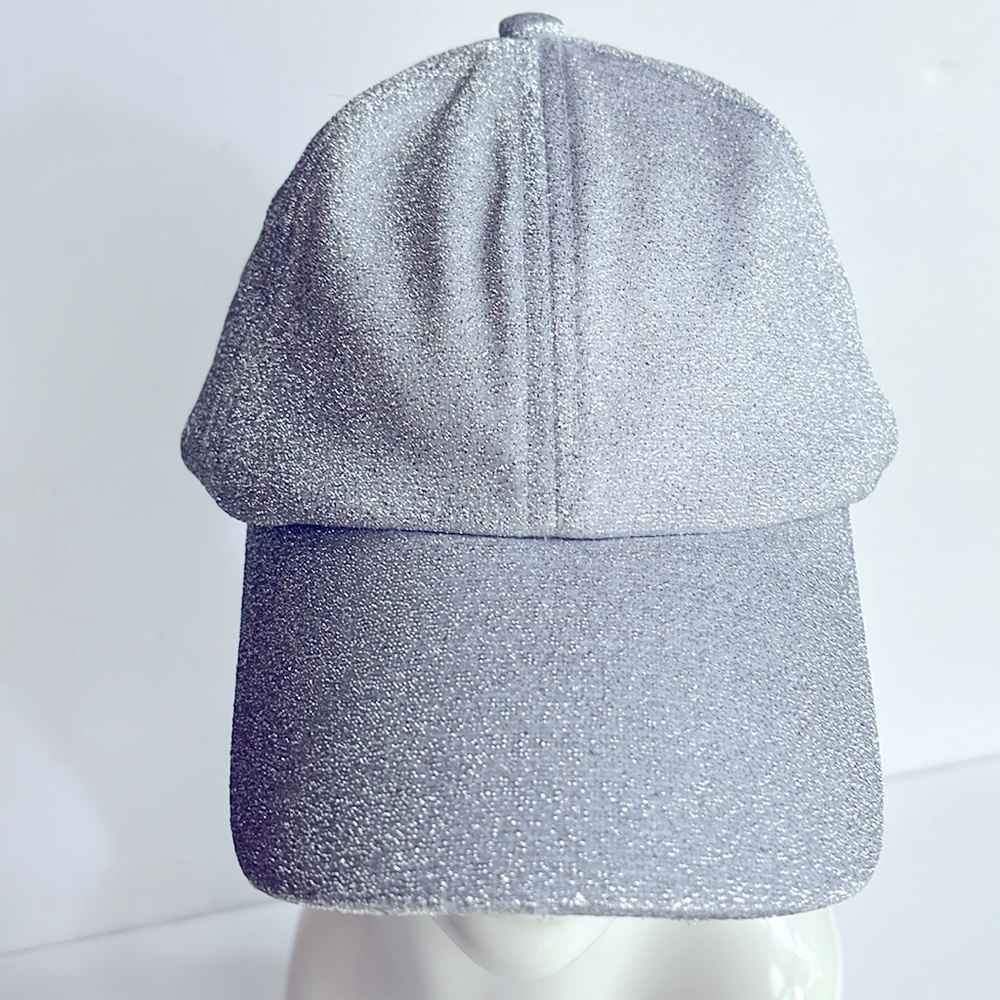 Silver Cap Hat Blingy Shiny Glitter Glitzy Ball Cap NWT - Picture 2 of 7